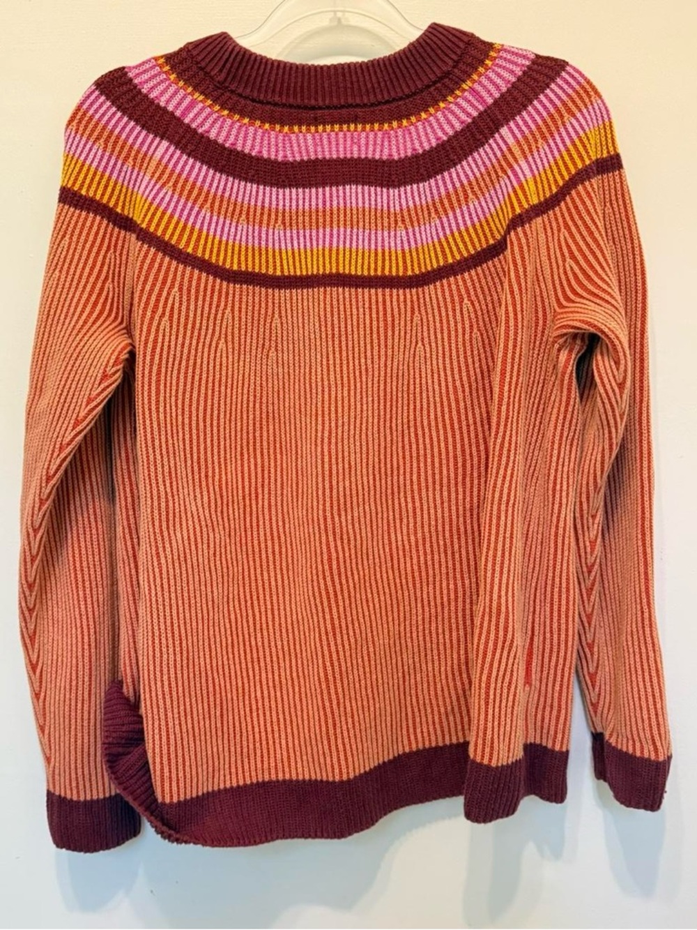 Lands End pink orange striped Drifter crewneck cotton sweater knit nautical boho - Picture 3 of 6